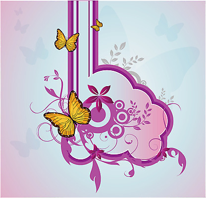 EPS 꽃 줄기 분홍색 나비 백그라운드 잎 무늬 패턴 일러스트 사람없음 노란색 퓨전 팝아트 국내일러스트 식물 컬러 곤충 그림 파일형식 벡터