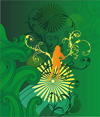 EPS 여자 실루엣 줄기 백그라운드 잎 무늬 패턴 일러스트 한명 초록색 퓨전 팝아트 여자만 여자한명만 국내일러스트 식물 1 컬러 촬영기법 사람 그림 파일형식 벡터