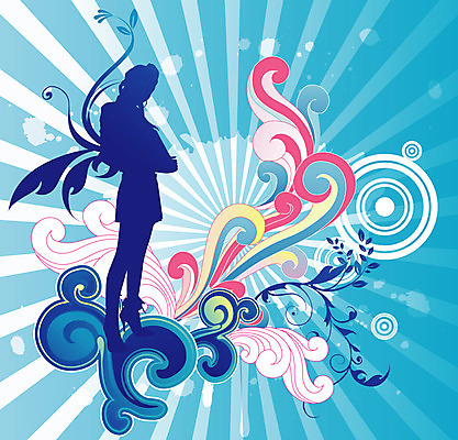 EPS 여자 실루엣 줄기 백그라운드 잎 무늬 패턴 일러스트 한명 사람 파란색 컬러풀 퓨전 팝아트 여자만 여자한명만 국내일러스트 식물 1 컬러 촬영기법 그림 파일형식 벡터