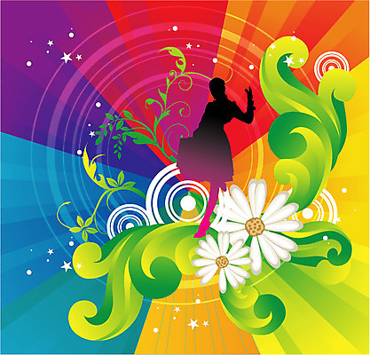 EPS 여자 꽃 실루엣 줄기 백그라운드 잎 무늬 패턴 일러스트 한명 컬러풀 춤 퓨전 팝아트 여자만 여자한명만 국내일러스트 식물 1 컬러 문화예술 촬영기법 사람 그림 파일형식 벡터