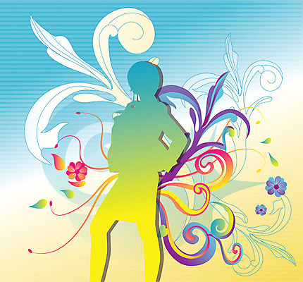 EPS 여자 꽃 실루엣 줄기 백그라운드 잎 무늬 패턴 일러스트 한명 사람 컬러풀 퓨전 팝아트 여자만 여자한명만 국내일러스트 식물 1 컬러 촬영기법 그림 파일형식 벡터