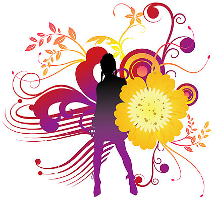 EPS 여자 꽃 실루엣 줄기 백그라운드 잎 무늬 패턴 일러스트 한명 사람 컬러풀 퓨전 팝아트 여자만 여자한명만 국내일러스트 식물 1 컬러 촬영기법 그림 파일형식 벡터