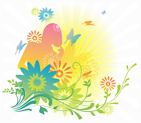 EPS 여자 꽃 실루엣 나비 백그라운드 무늬 패턴 일러스트 한명 사람 컬러풀 퓨전 팝아트 여자만 여자한명만 국내일러스트 식물 1 컬러 곤충 촬영기법 그림 파일형식 벡터