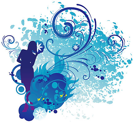 EPS 여자 꽃 실루엣 백그라운드 무늬 패턴 일러스트 한명 사람 파란색 퓨전 팝아트 여자만 여자한명만 국내일러스트 식물 1 컬러 촬영기법 그림 파일형식 벡터