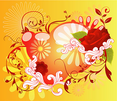 EPS 모양 꽃 줄기 백그라운드 잎 무늬 패턴 일러스트 나뭇잎 사람없음 빨간색 장미 주황색 퓨전 팝아트 국내일러스트 식물 컬러 그림 파일형식 벡터