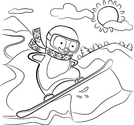 EPS 해외이미지 동물 어린이 겨울 일러스트 풍경 책 낙서 스케치 펭귄 페이지 고립 색칠공부 해외202009 해외일러스트 계절 조류 미술 사람 학습 색칠 파일형식 벡터