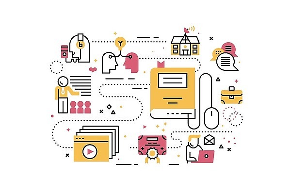 EPS 해외이미지 디자인 교육 컨셉 인터넷 일러스트 비즈니스 통신 학교 거리 학습 스터디 컴퓨터 디지털 웹 플랫 강의 대학교 온라인 동영상 세미나 온라인강의 증명서 웨비나 해외202009 해외일러스트 전자제품 파일형식 벡터 언택트