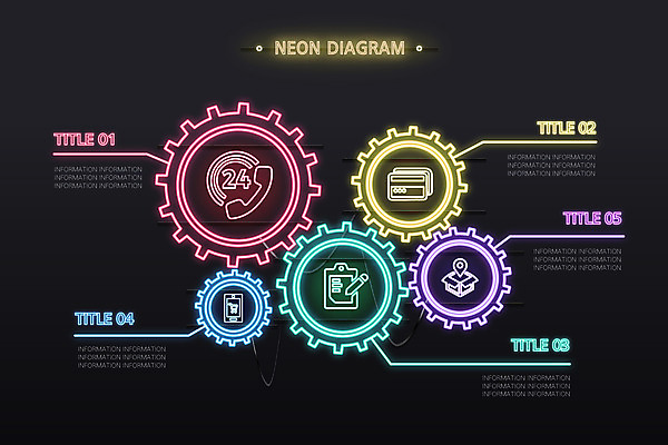 일러스트 사람없음 그래픽 세트 컬러풀 인포그래픽 톱니바퀴 심플 네온 국내일러스트 AI파일 컬러 파일형식 벡터
