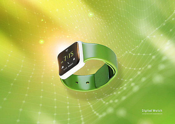 PSD 편집이미지 시계 사람없음 초록색 스마트기기 숫자 3D 손목시계 와이파이 통화 디지털시계 웨어러블 스마트워치 편집3D 문자 컬러 장신구 모션 전자제품 디지털합성 무선인터넷 파일형식