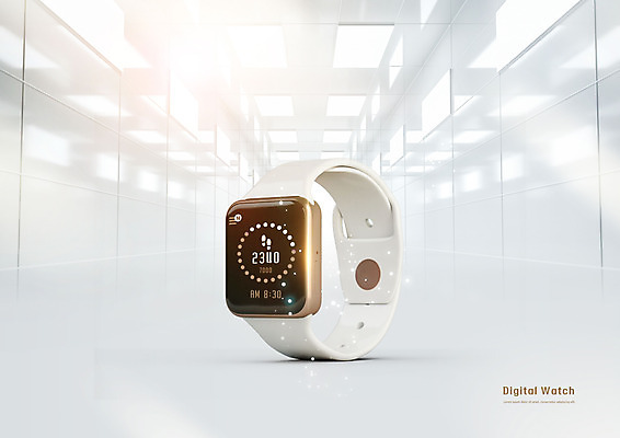 PSD 편집이미지 시계 조명 사람없음 스마트기기 숫자 3D 흰색 발자국 손목시계 디지털시계 웨어러블 스마트워치 편집3D 문자 컬러 장신구 자국 전자제품 디지털합성 파일형식