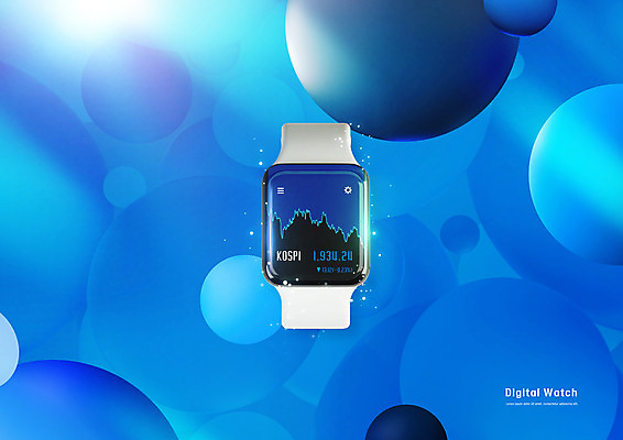 PSD 편집이미지 시계 그래프 사람없음 파란색 스마트기기 숫자 3D 원형 손목시계 디지털시계 웨어러블 스마트워치 편집3D 도형 문자 컬러 장신구 전자제품 디지털합성 파일형식