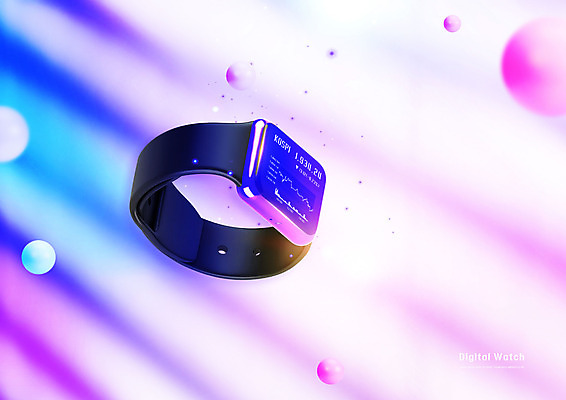PSD 편집이미지 시계 분홍색 그래프 사람없음 스마트기기 3D 원형 손목시계 디지털시계 웨어러블 스마트워치 편집3D 도형 컬러 장신구 전자제품 디지털합성 파일형식