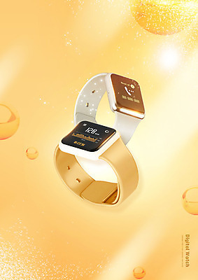 PSD 편집이미지 시계 그래프 사람없음 스마트기기 3D 금색 원형 손목시계 통화 디지털시계 웨어러블 스마트워치 편집3D 도형 컬러 장신구 모션 전자제품 디지털합성 파일형식