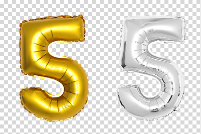 편집이미지 기념일 누끼 이벤트 사람없음 숫자 파티 두개 금색 은색 파티용품 아라비아숫자 5 풍선 PNG 편집소스 문자 컬러 2 이벤트용품 파일형식