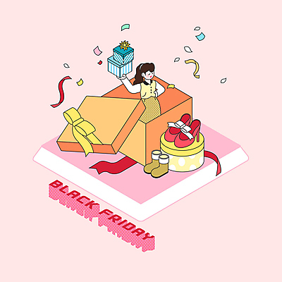 PSD 여자 리본 구두 일러스트 부츠 선물 한명 이벤트 상반신 빨간색 선물상자 세일 아이소메트릭 팡파레 여자한명만 블랙프라이데이 국내일러스트 1 컬러 신발 데이이벤트 사람 상자 여자만 파일형식