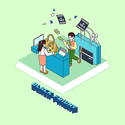 전신 PSD 여자 남자 리본 돈 가방 일러스트 선물 이벤트 두명 초록색 쇼핑백 세일 신용카드 계산대 직원 바코드 아이소메트릭 팡파레 블랙프라이데이 국내일러스트 잡화 컬러 데이이벤트 사람 금융 재산 파일형식