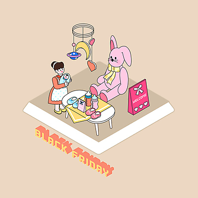 전신 PSD 여자 리본 분홍색 일러스트 탁자 한명 이벤트 세일 상점 아기용품 젖병 아기신발 토끼인형 모빌 아이소메트릭 입간판 여자한명만 블랙프라이데이 국내일러스트 1 인형 컬러 가구 신발 데이이벤트 간판 사람 토끼 오브젝트 여자만 파일형식