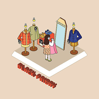 전신 PSD 옷 여자 신발 일러스트 조명 한명 이벤트 세일 상점 재킷 거울 마네킹 아이소메트릭 여자한명만 블랙프라이데이 국내일러스트 1 데이이벤트 사람 외투 여자만 파일형식