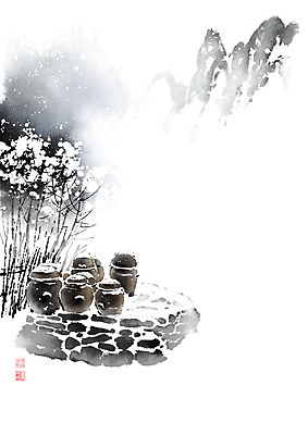PSD 나무 설경 일러스트 캘리그라피 붓터치 돌담 풍경 사람없음 울타리 돌_바위 나뭇가지 눈 항아리 절기 동양화 번짐 산수화 입동 설산 국내일러스트 자연요소 식물 계절 겨울 날씨 산 미술 담장 도자기 파일형식 효과