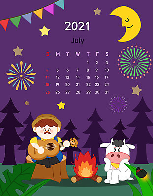 전신 나무 한마리 남자 일러스트 불꽃놀이 여름 달력 달 기타 소 농부 모닥불 7월 가랜드 남자한명만 2021년 신축년 국내일러스트 AI파일 자연요소 식물 직업 1 계절 포유류 놀이 불 현악기 사람 날짜 연도 파티용품 남자만 파일형식 벡터