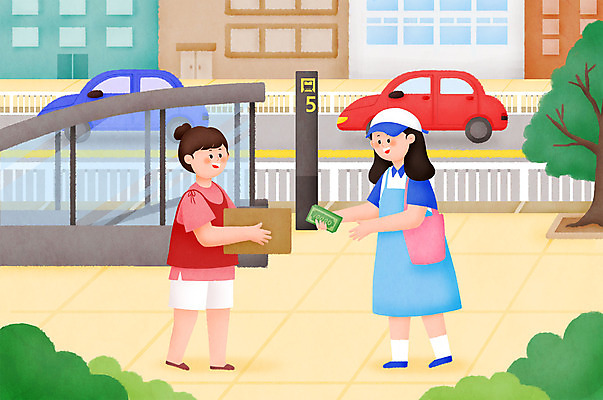 전신 PSD 나무 여자 도로 돈 일러스트 두명 건물 상자 거래 도시 전달 전철역 중고 여자만 중고거래 국내일러스트 식물 건축물 길 교통시설 사람 재산 역 파일형식