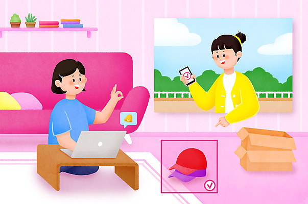 전신 PSD 모자 여자 일러스트 상반신 두명 노트북 스마트폰 상자 소파 방 거래 통화 입금 자취 중고 여자만 중고거래 국내일러스트 잡화 의자 모션 사람 전자제품 핸드폰 스마트기기 파일형식