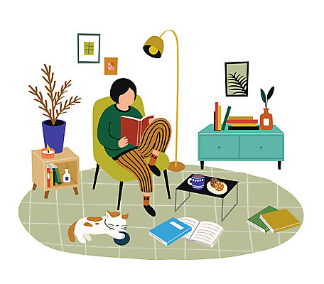 전신 식물 여자 화분 액자 의자 일러스트 한명 성인 취미 책 독서 쿠키 고양이 카펫 스탠드 차 서랍장 향초 반려 여자한명만 업글인간 국내일러스트 AI파일 1 음료 가구 초 포유류 디저트 조명 사람 반려동물 신조어 자기개발 여자만 파일형식 벡터
