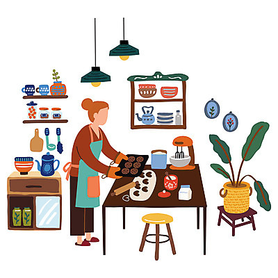 전신 접시 여자 화분 액자 의자 일러스트 탁자 주전자 주방용품 유리병 조명 한명 성인 취미 쿠키 앞치마 우유 찬장 믹서 반죽 밀가루 제빵 쿠키틀 여자한명만 업글인간 국내일러스트 AI파일 1 식기 가구 생활용품 병_용기 디저트 유제품 사람 제과제빵 가루 신조어 제빵도구 자기개발 여자만 파일형식 벡터