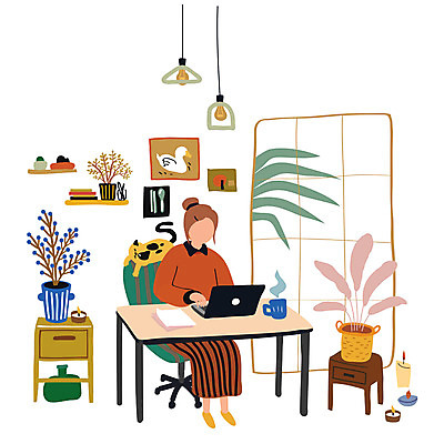 전신 식물 여자 화분 종이 의자 일러스트 탁자 전등 한명 성인 취미 노트북 고양이 기록 창가 서랍장 향초 반려 여자한명만 업글인간 국내일러스트 AI파일 1 가구 초 창문 포유류 조명 사람 전자제품 반려동물 신조어 자기개발 여자만 파일형식 벡터