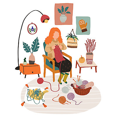 전신 여자 화분 액자 일러스트 실내 한명 성인 취미 소파 고양이 뜨개질 털실 털장갑 반려 여자한명만 업글인간 국내일러스트 AI파일 1 장갑 의자 포유류 사람 내부 반려동물 실 신조어 자기개발 여자만 파일형식 벡터