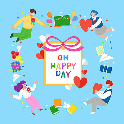 전신 학생 여자 남자 리본 꽃다발 가방 일러스트 비행기 선물 여러명 책 파란색 쪽지 교사 공책 칠판 하트 스승의날 카네이션 꽃가루 풍선 국내일러스트 AI파일 카드프레임 모양 직업 잡화 기념일 꽃 컬러 다수 항공교통 문구용품 대중교통 프레임 사람 가루 파일형식 벡터