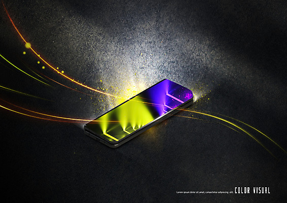 PSD 편집이미지 사람없음 빛 스마트폰 스마트기기 노란색 3D 디지털 보라색 검은색 편집3D 컬러 전자제품 핸드폰 디지털합성 파일형식
