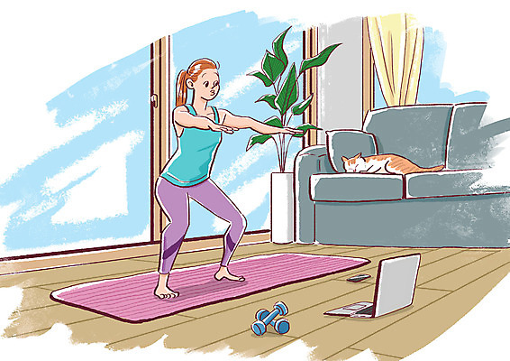 전신 PSD 식물 여자 거실 일러스트 한명 여러명 노트북 고양이 아령 매트 반려 스쿼트 홈트레이닝 사회적거리두기 오하운 맨몸운동 국내일러스트 1 캠페인 다수 포유류 사람 전자제품 반려동물 운동 신조어 파일형식 운동자세