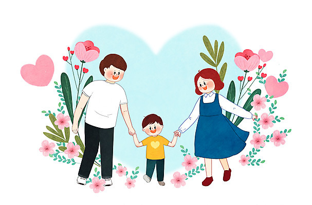 전신 PSD 여자 남자 아들 어린이 하늘색 일러스트 가족 엄마 사랑 성인 세명 육아 하트 아빠 국내일러스트 모양 감정 관계 사람 파란색 파일형식