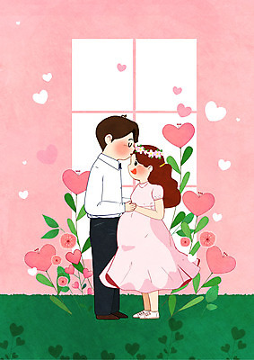 전신 PSD 부부 여자 남자 꽃 분홍색 일러스트 가족 사랑 성인 두명 임산부 임신 육아 하트 국내일러스트 모양 식물 커플 감정 컬러 관계 사람 파일형식