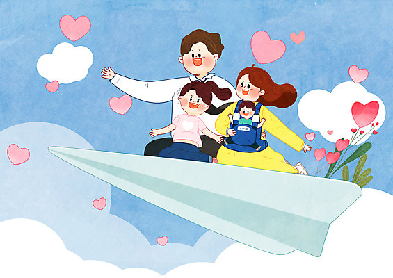 전신 PSD 여자 남자 딸 아들 어린이 하늘색 일러스트 가족 엄마 사랑 여러명 성인 육아 하트 아기 아빠 종이비행기 국내일러스트 모양 감정 다수 관계 사람 파란색 종이접기 파일형식
