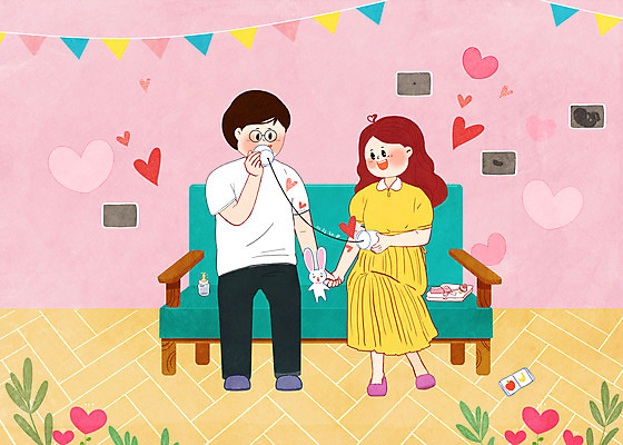 전신 PSD 여자 남자 분홍색 일러스트 가족 사랑 성인 두명 임산부 임신 육아 실전화기 성인만 국내일러스트 감정 컬러 관계 사람 파일형식