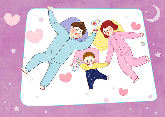 전신 PSD 여자 남자 아들 일러스트 가족 엄마 사랑 성인 세명 보라색 육아 아기 잠 아빠 국내일러스트 감정 컬러 관계 사람 파일형식