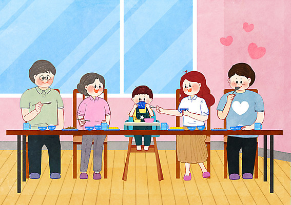 전신 PSD 여자 할아버지 남자 아들 할머니 어린이 분홍색 일러스트 가족 엄마 대가족 사랑 여러명 성인 식사 육아 국내일러스트 노년 감정 컬러 다수 관계 사람 파일형식