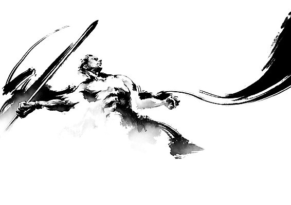 PSD 남자 창 일러스트 캘리그라피 근육 붓터치 흑백 건강 한명 사람 운동 파이팅 연습 번짐 창던지기 액션 남자한명만 국내일러스트 1 무기 모션 촬영기법 남자만 파일형식 효과