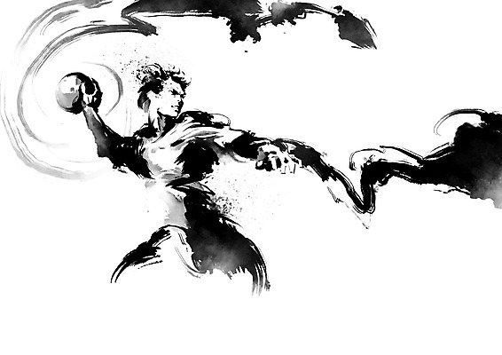 PSD 남자 일러스트 캘리그라피 공 붓터치 흑백 건강 한명 사람 운동 파이팅 볼 던지기 연습 번짐 핸드볼 액션 남자한명만 국내일러스트 1 모션 촬영기법 신체부위 구기 남자만 파일형식 효과