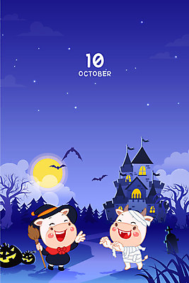 두마리 일러스트 새해 프레임 사람없음 귀여움 보라색 할로윈 달력 가을 소띠 소 소캐릭터 10월 프레임일러스트 2021년 신축년 흰소 국내일러스트 AI파일 계절 컬러 동물캐릭터 컨셉 2 포유류 십이지신 날짜 연도 파일형식 벡터