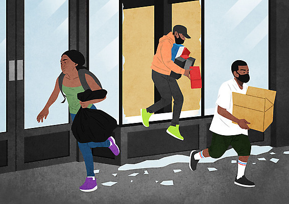 전신 PSD 여자 남자 흑인 일러스트 세명 상점 범죄 절도 사회이슈 시위 인종차별 국내일러스트 서양인 컨셉 사람 차별 파일형식