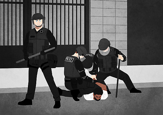 전신 PSD 백인 남자 흑인 일러스트 여러명 경찰 사회이슈 인종차별 남자만 과잉진압 혐오 국내일러스트 서양인 직업 감정 다수 컨셉 사람 진압 차별 파일형식