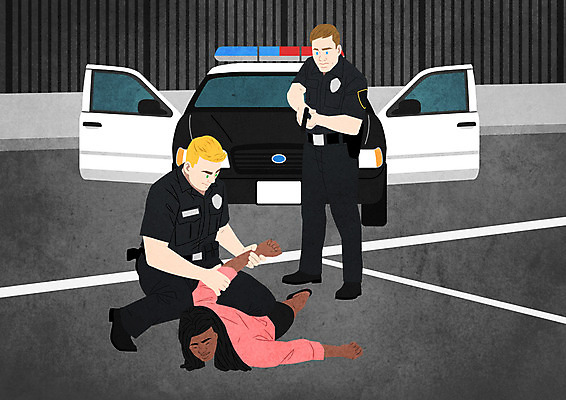 전신 PSD 백인 여자 남자 흑인 일러스트 세명 총 경찰 사회이슈 경찰차 인종차별 과잉진압 혐오 국내일러스트 서양인 직업 감정 무기 컨셉 자동차 사람 진압 차별 파일형식