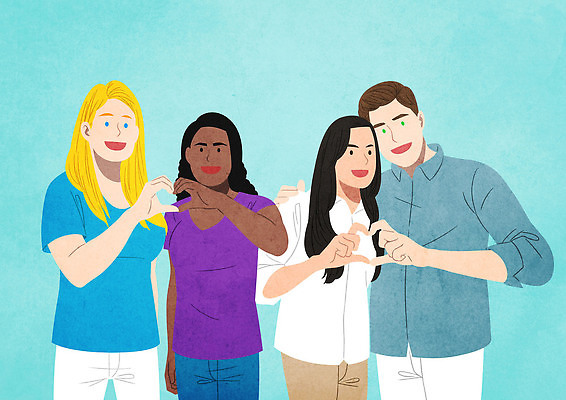 PSD 백인 여자 남자 흑인 일러스트 동양인 여러명 상반신 하트 사회이슈 손하트 인종차별 국내일러스트 모양 서양인 다수 컨셉 사람 인종 손짓 차별 파일형식