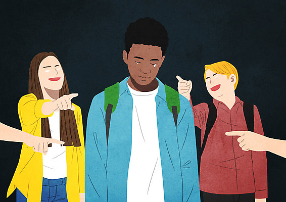 PSD 백인 학생 손 여자 남자 흑인 일러스트 상반신 신체부위 세명 가리킴 사회이슈 왕따 인종차별 학교폭력 혐오 국내일러스트 서양인 감정 컨셉 사람 손짓 폭력 차별 파일형식