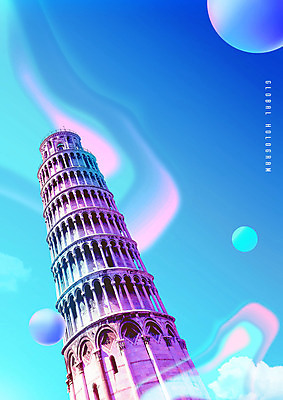 PSD 편집이미지 건축물 고건축 풍경 사람없음 파란색 관광지 글로벌 이탈리아 화려 로마 피사의사탑 랜드마크 홀로그램 이미지편집 건축 유럽 컬러 여행 컨셉 세계문화유산 파일형식
