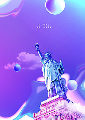 PSD 편집이미지 건축물 풍경 사람없음 관광지 글로벌 보라색 미국 화려 뉴욕 자유의여신상 랜드마크 홀로그램 이미지편집 건축 컬러 여행 컨셉 북아메리카 세계문화유산 파일형식