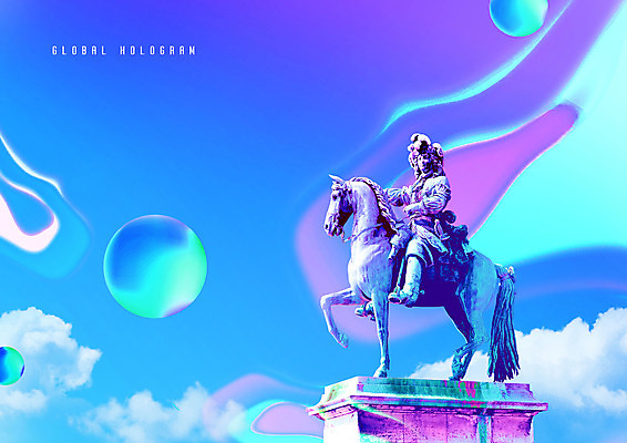PSD 구름 편집이미지 건축물 풍경 사람없음 파란색 관광지 글로벌 프랑스 화려 파리_프랑스 베르사유 기마상 랜드마크 베르사유궁전 홀로그램 로우폴리 이미지편집 자연요소 건축 유럽 컬러 여행 컨셉 조각상 궁전 파일형식